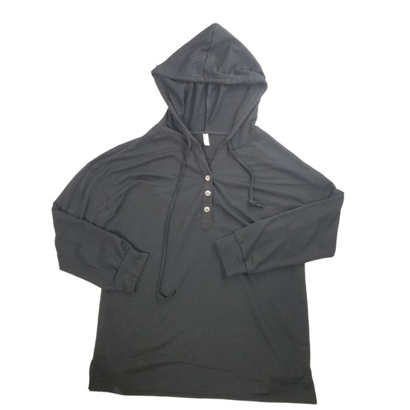 LuckyMore Hoodie Casual V Neck Long Sleeve Henley Oversized Top Womens L Black - Picture 2 of 15